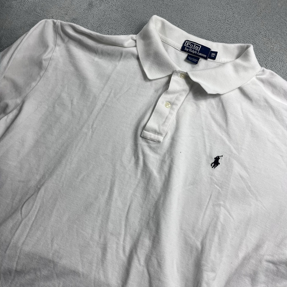 POLO Ralph Lauren 3XB Men's Polo Shirt White Long Sleeve Blue Pony
